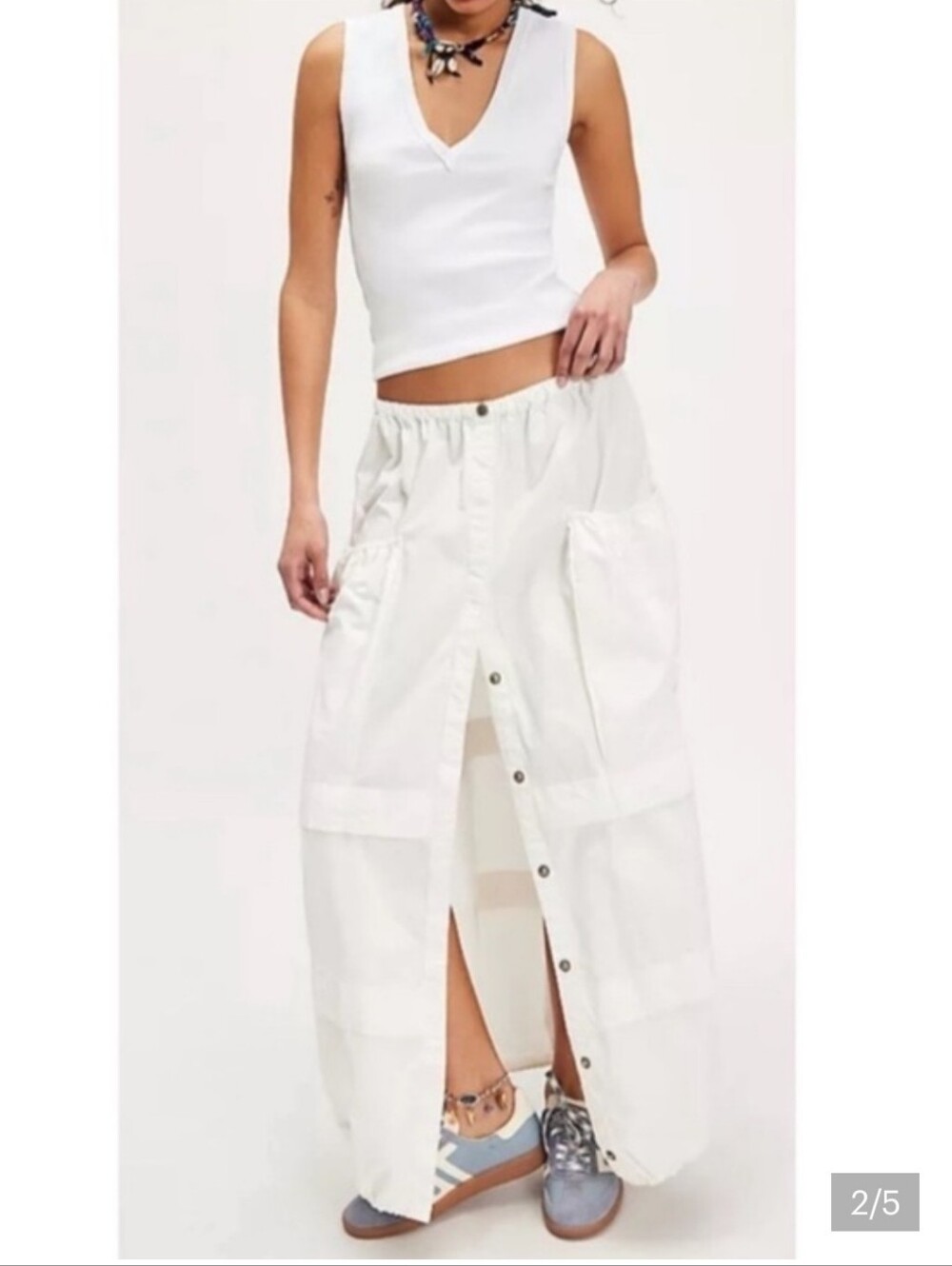 Free People White Button-Front Maxi Skirt